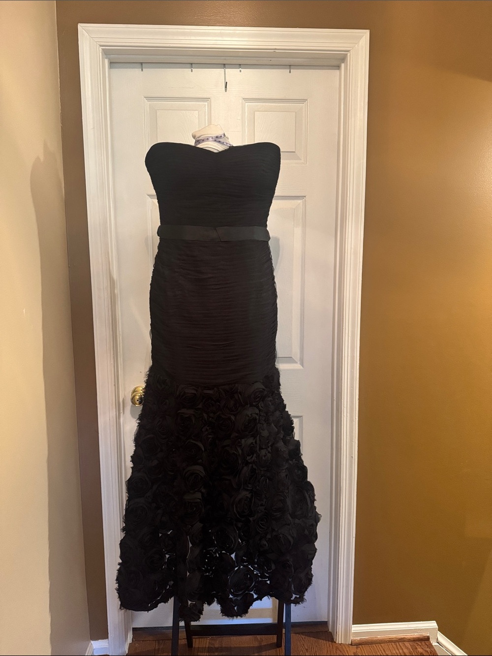 JS Collections Black Strapless Ruffled Mermaid Gown